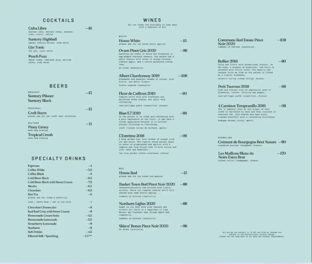 PARK BENCH DELI MENU  