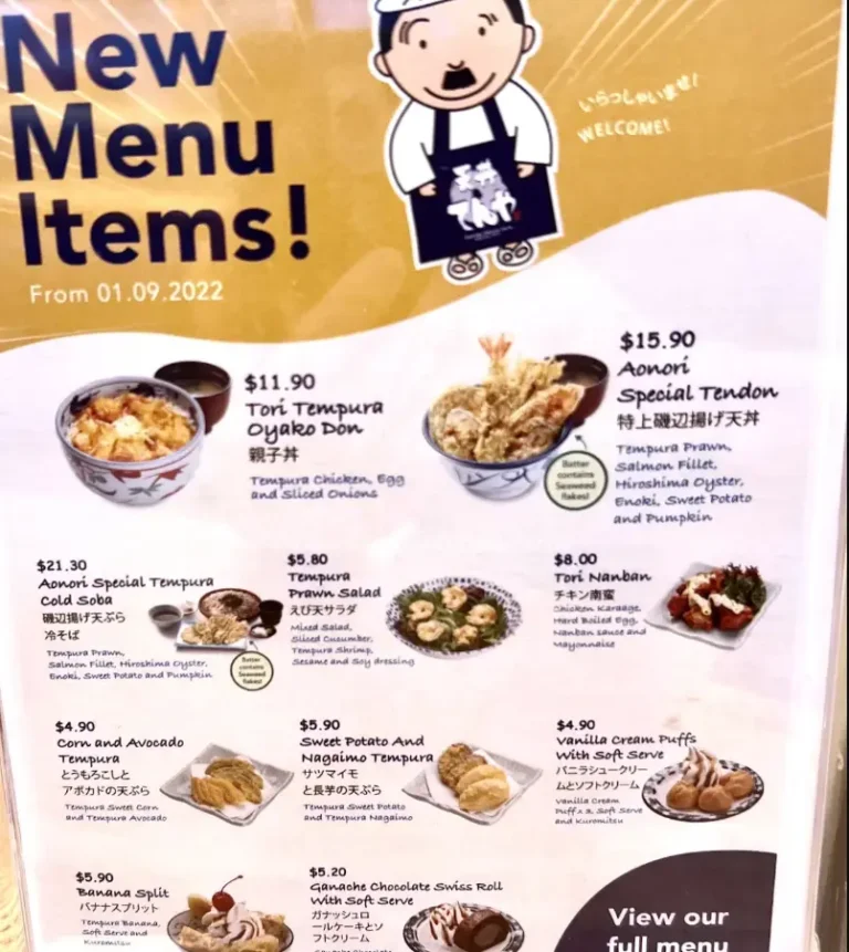 TENYA MENU SINGAPORE