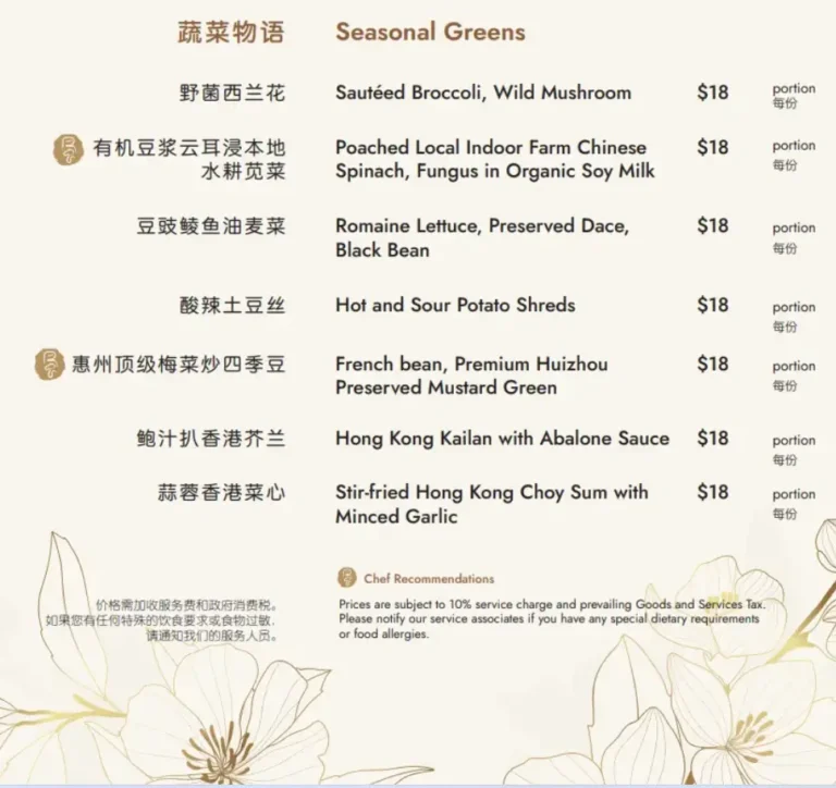 FENG SHUI INN MENU