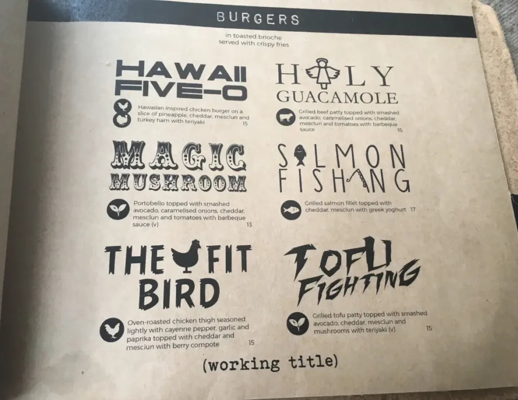 WORKING TITLE MENU  