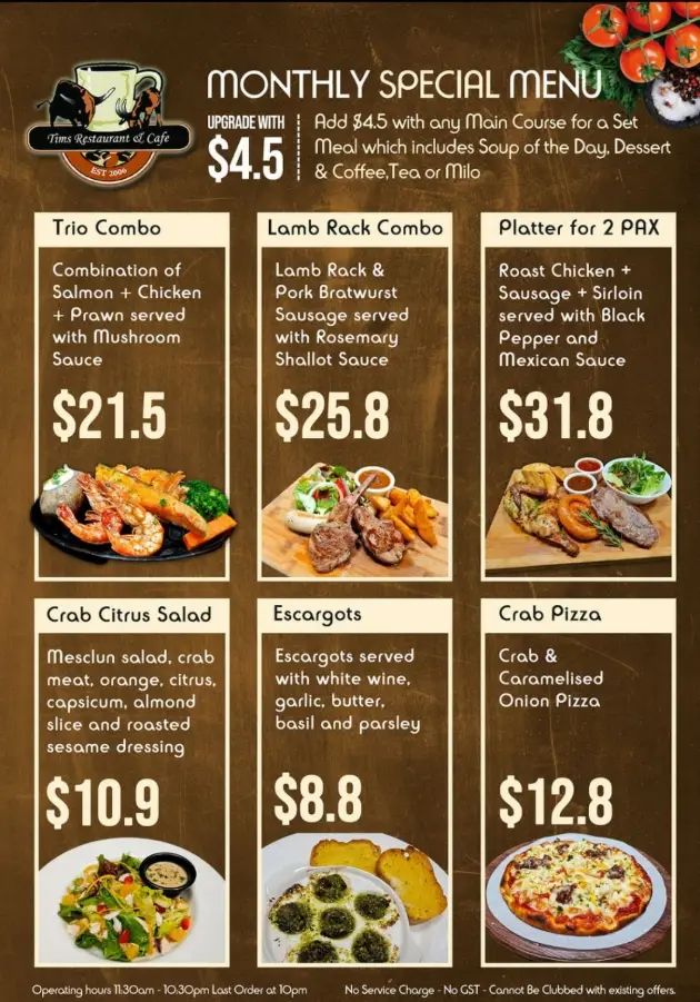 TIM’S RESTAURANT MENU  